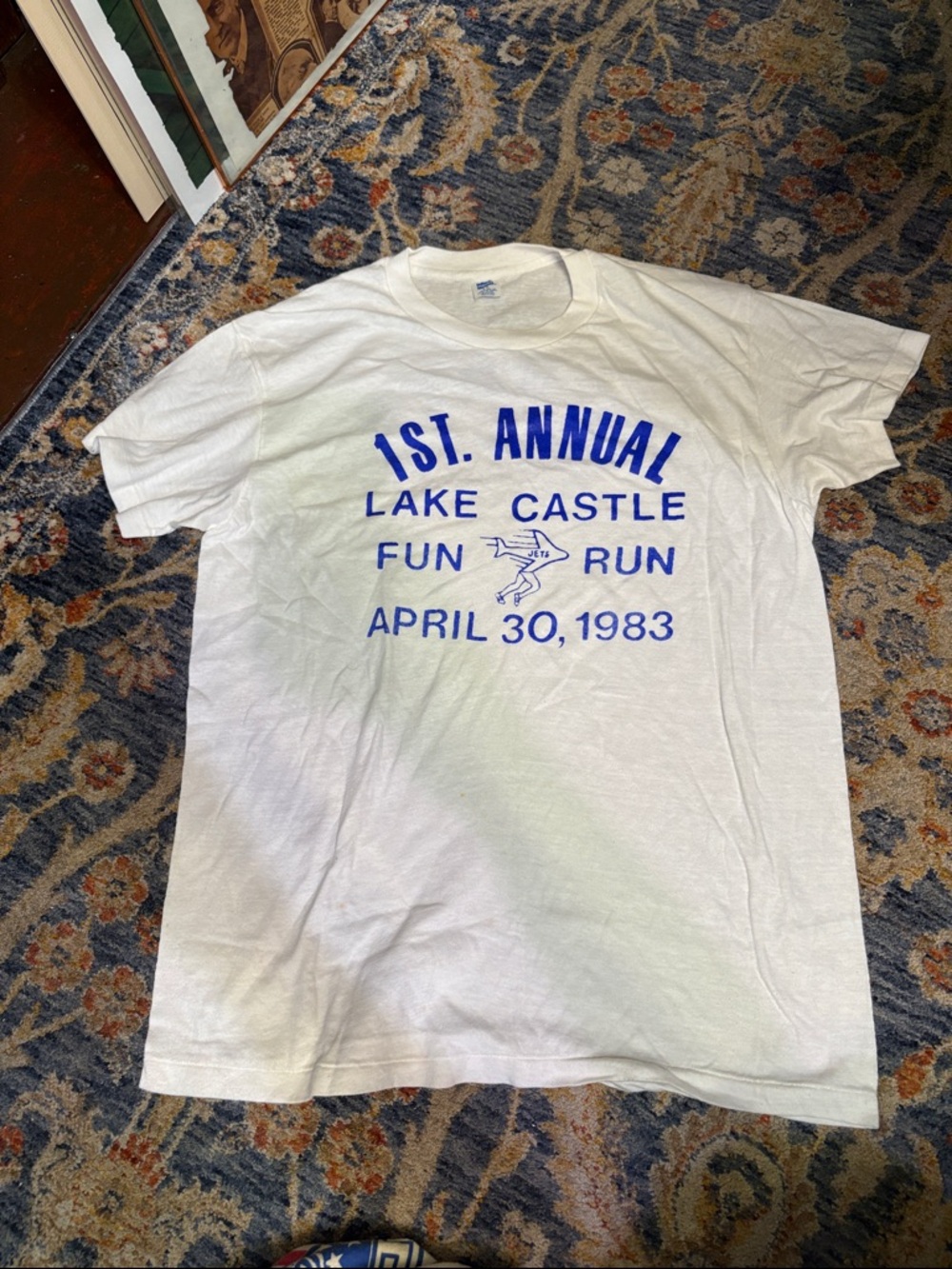 1st Annual Lake Castle Fun Run Tee - White with Blue Print